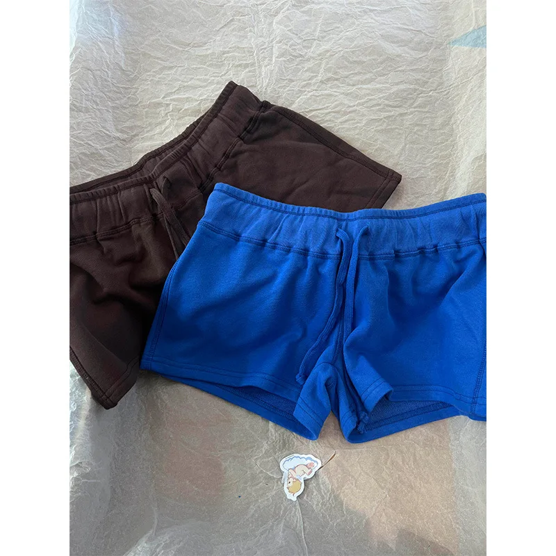Electric Blue Sport Short Pants Women Summer Simple Basic Cotton Drawstring Short Vintage Chic Preppy Style Sweatshorts Y2K