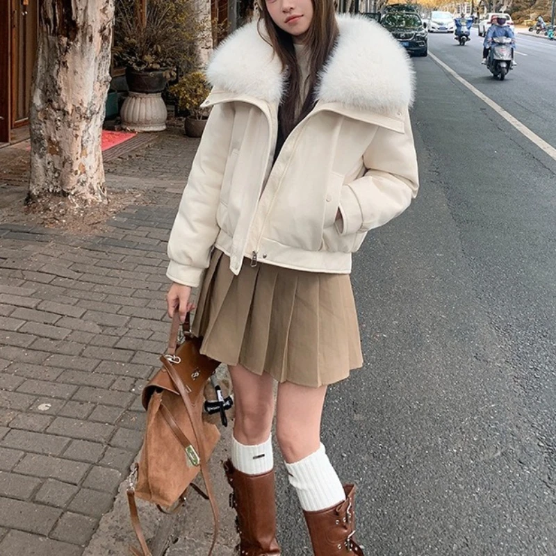 Faux Fur Collar Women's Short Padded Jacket Zip Up Thick Winter Daily Commute Party Wear Trendy Fashion Soft Luxe Newest Coats