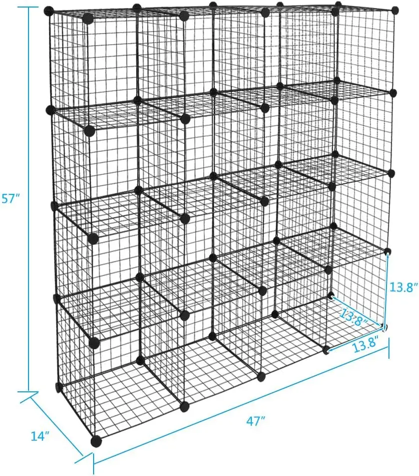 

Wire Cube , 16-Cube Metal Grids Shelves, Stackable Bins Multifunction Modular Bookcase Closet Cabinet Ideal for Living Room Bed