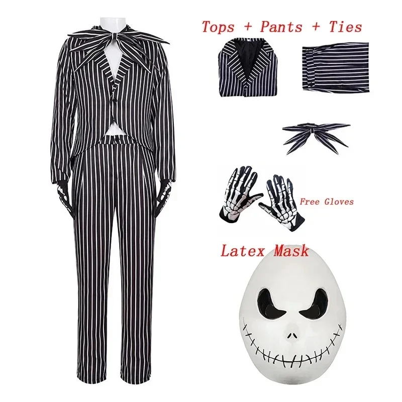 ♥ 2026 New Skellington Cosplay Costume for Adult The Nightmare Before Christmas Jack Uniform Clothes Mask Suit ★ Look at me ↑_↑