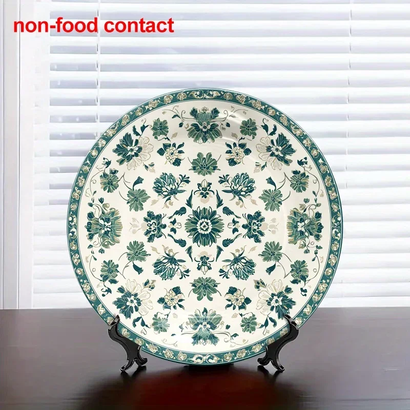 1pc Vintage Floral Ceramic Decorative Plate - Elegant Blue & White Floral Tabletop Decor, Non-Food Contact Safe Centerpiece for