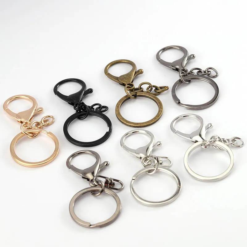 10pcs/lot 30mm Split Key Ring  Bronze Rhodium Gold Plated Lobster Clasp Clips Key Hook Keychain Clasps For DIY Keychains Making