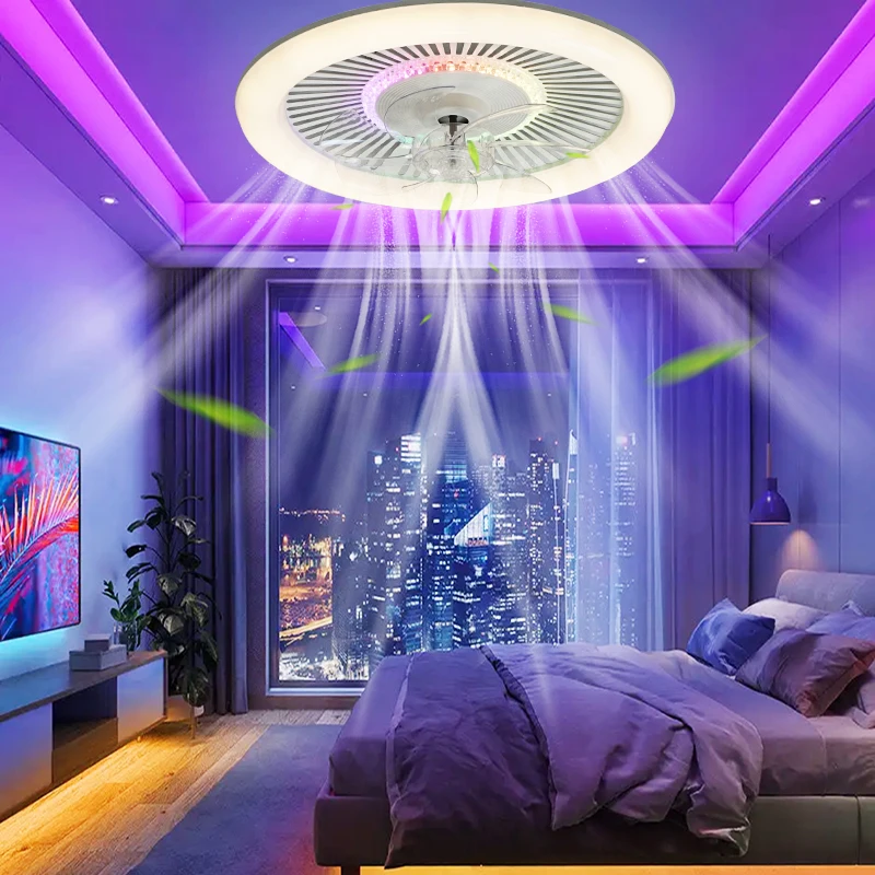 

Led Ceiling Fan Light Rgb Rainbow Remote Control Dimming Bedroom Living Room Party Decoration 110v-220v Universal Voltage