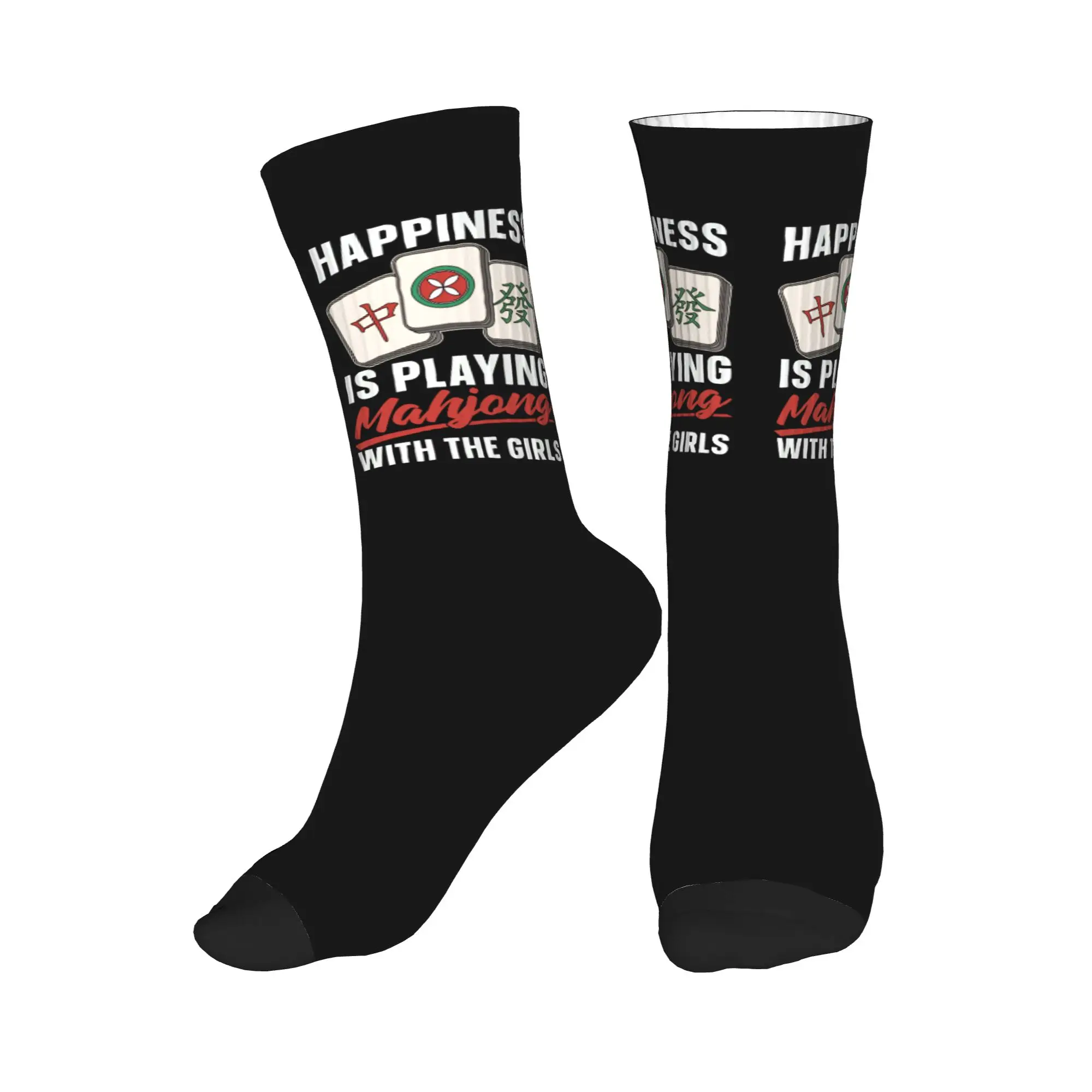 Mahjong Happiness Is Playing Mahjong Game Men's Crew Socks Unisex Funny 3D Printing  Dress Socks