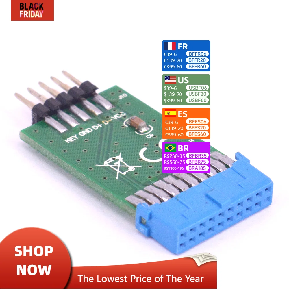 19PIN USB 3.0ก้างปลาตัวเมียเป็น9Pin USB 2.0พอร์ตตัวผู้แปลงการ์ดอะแดปเตอร์แผงวงจรคอมพิวเตอร์สาย USB