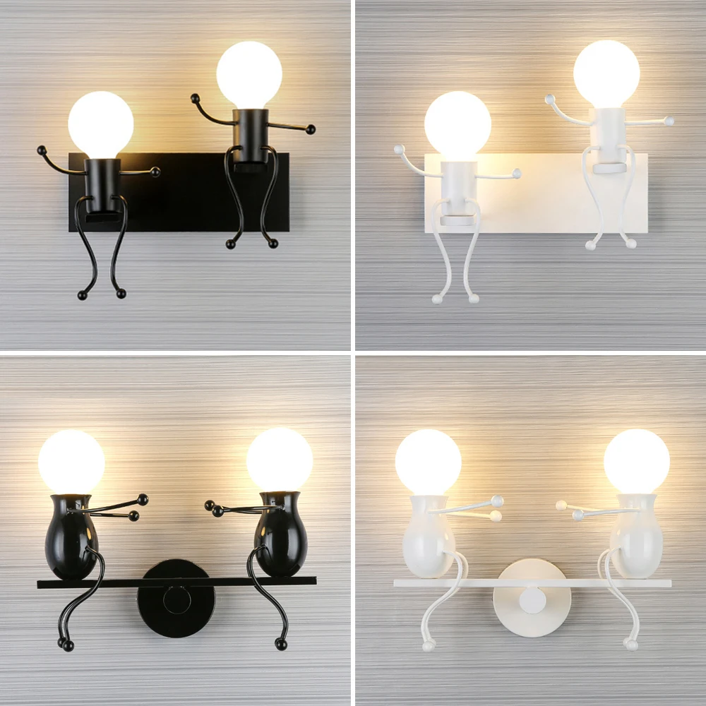 Modern Wall Lights Iron Cartoon Humanoid Wall Lamps For Living Room Nordic Home Decor Bedroom Bedside Lamp lampara pared LED