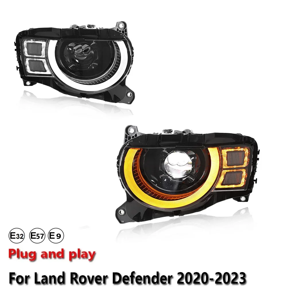 KQX Car Accessories LED Headlight Light For Land Rover Defender 2020-2025 Projector Front Headlamp DRL Turn Signal Lamp Plug & P