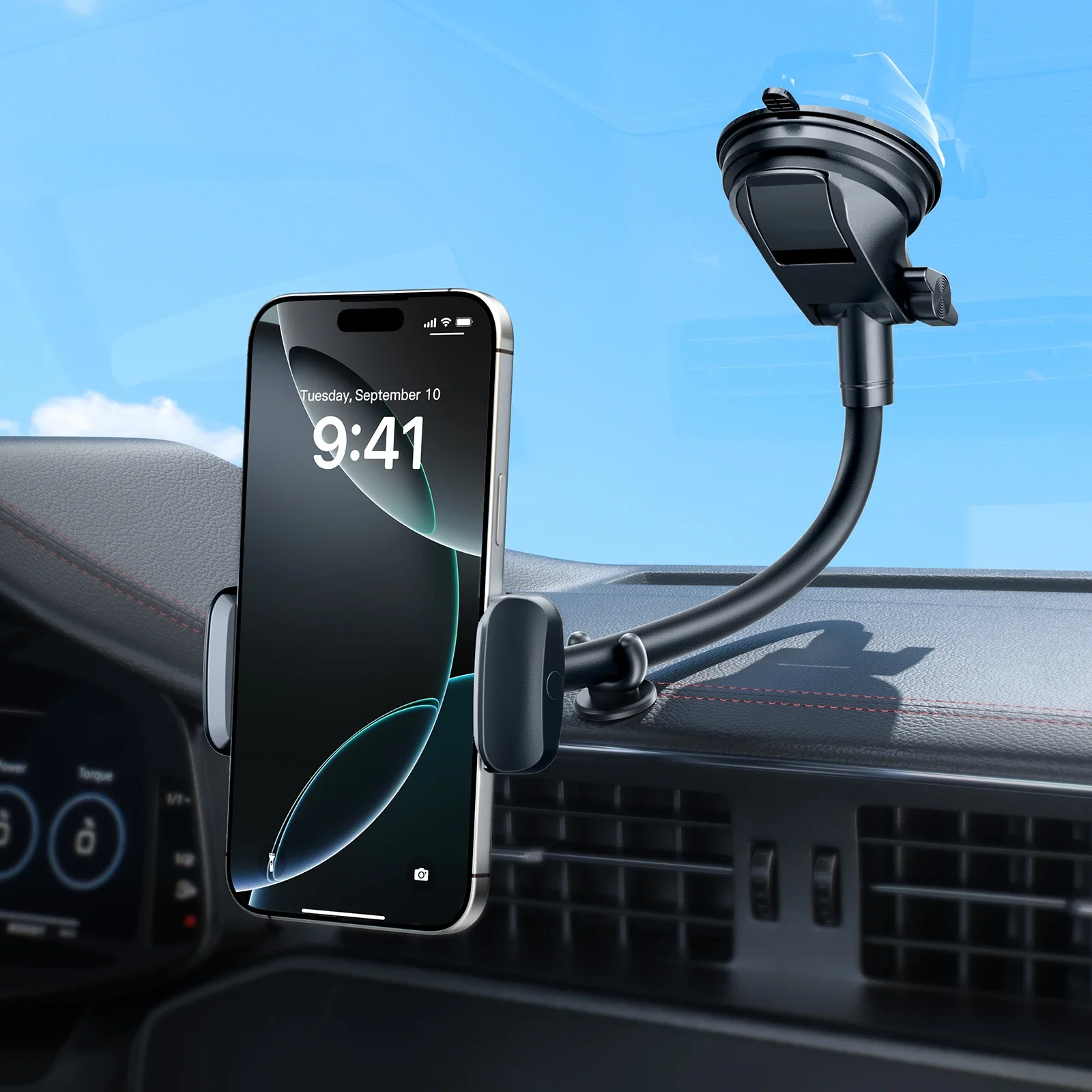 Eary Car Mount Suction Cup Phone Holder Windshield/Dashboard/Window Long Arm Clamp 360 Rotable for iPhone Samsung All Cellphone