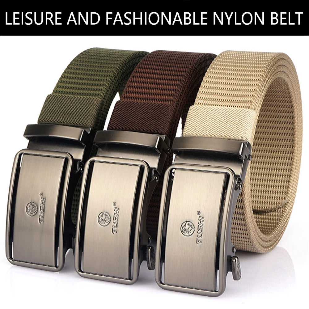 TUSHI New Nylon Automatic Buckle Men Belt Outdoor Tooling Jeans Canvas Waistband High Quality Casual Tactical Belt for Men