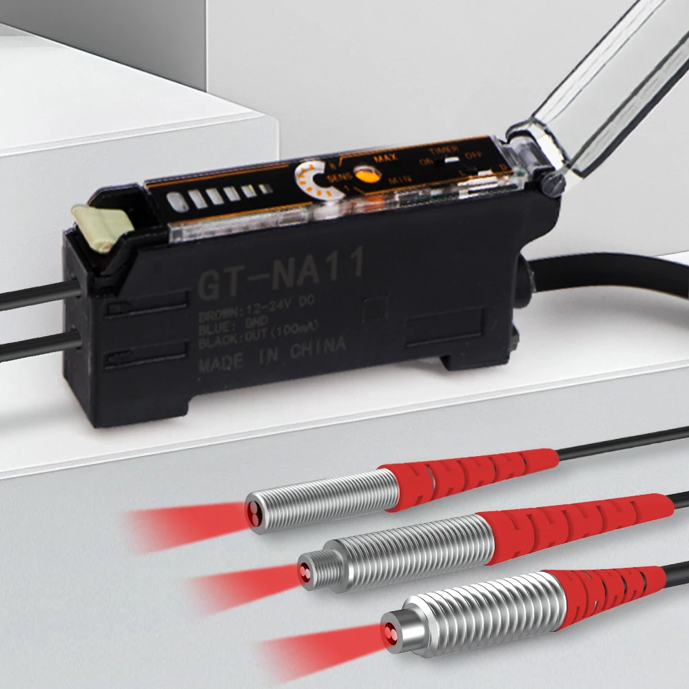 GTRIC Fiber Optic Sensor Amplifier Combo Kit M3 1-2M Cable Coaxial Non-coaxial NA11 Digital Display Optical Photoelectric Switch