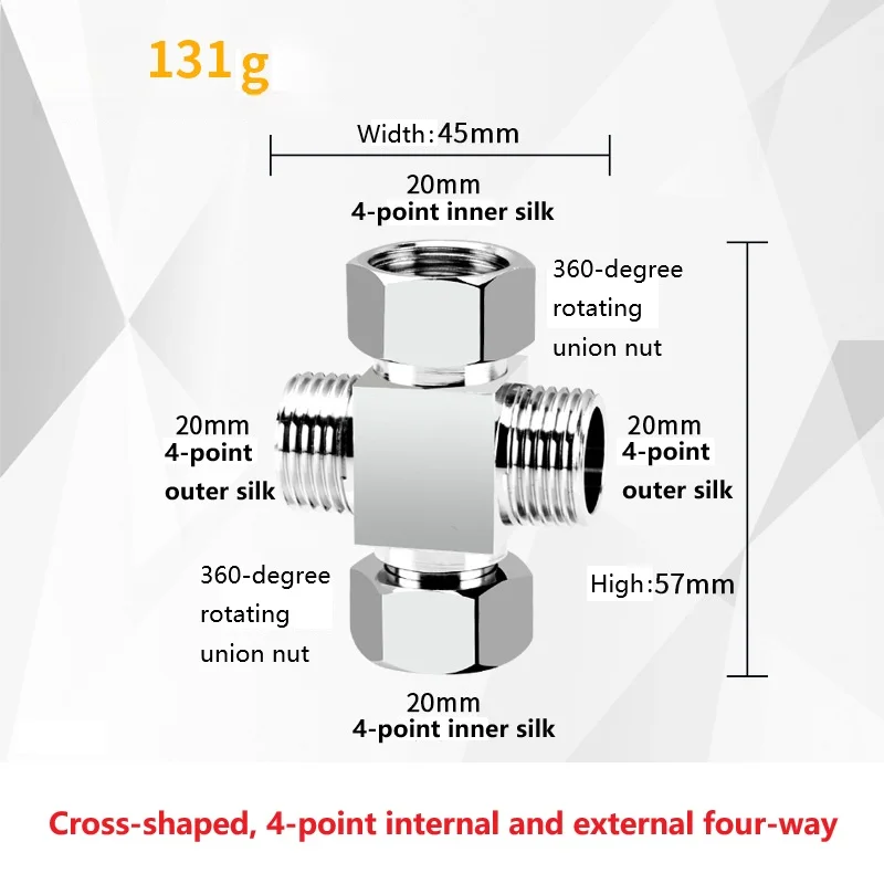 Internal And External Cross-Shaped 4-Way Faucet Angle Valve Diverter Connector Switch Faucet Adapter