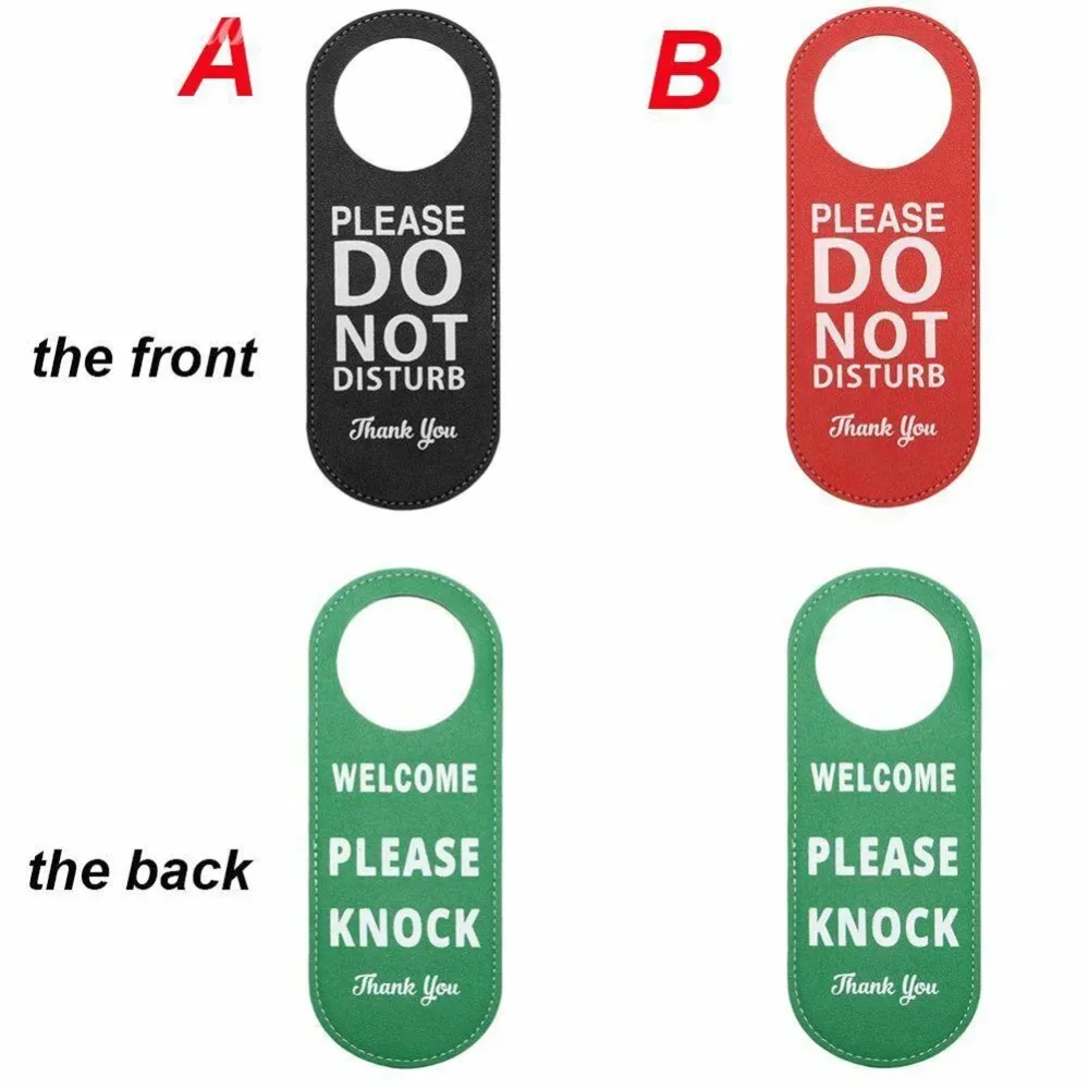 Hotel Door Hanger Sign PU Leather Double Sided Do Not Disturb Make Up Room Hanging Tag for Guest House Room Indicator