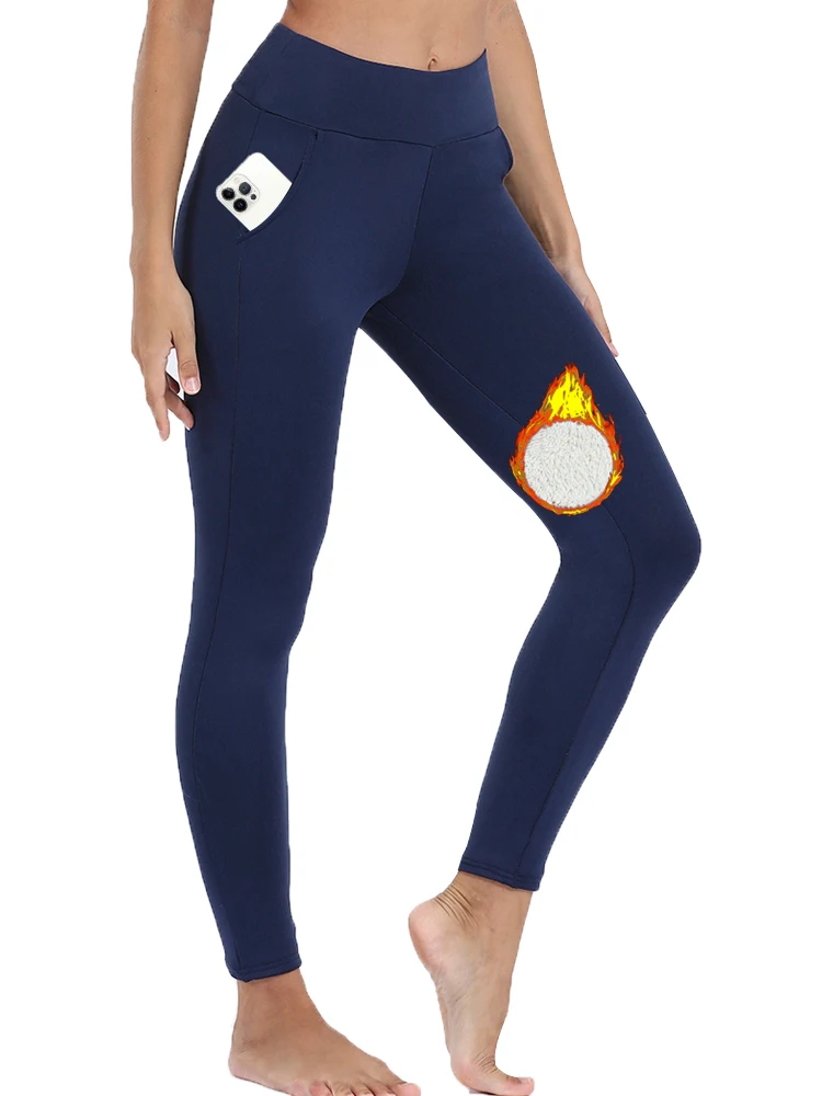 Pockets Winter Leggings Women Velvet Warm Pants Beautiful Outdoors Warm Classic Pockets  Leggings Women Fashion Casual