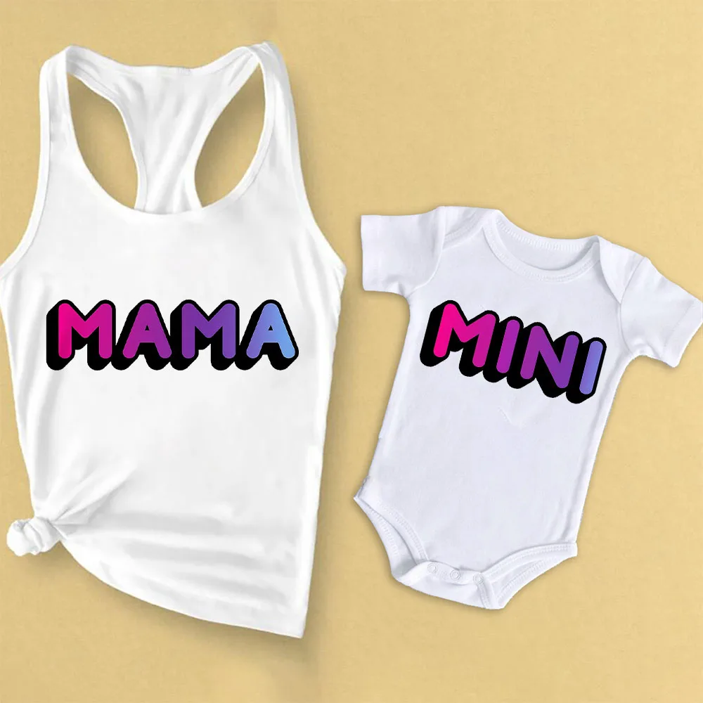 Mama Mimi Family Matching Outfits Artistic Watercolor Print Summer Family Clothes Mommy Shirt Baby Bodysuit Best Travel Clothing