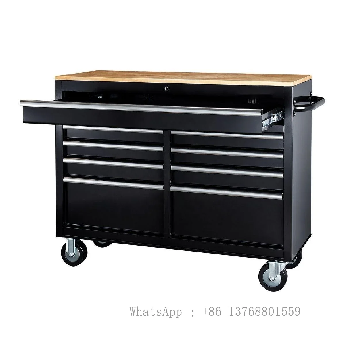 Heavy Duty 46 In. 9-Drawer Trolley Cabinets ,garage Workbench With Solid Wood Top,rolling Tool Box