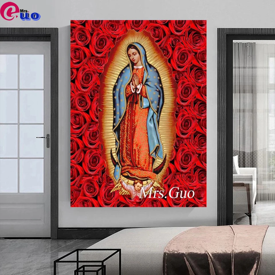 Full Square/Round Red rose Mexico Guadalupe Virgin Mary DIY Diamond Painting cross stitch mosaic Our Lady of Fatima embroidery