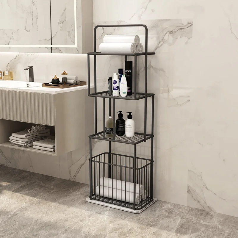 Nordic Light Luxury Bathroom Towel Rack Floor Toilet Storage Shelf Gold Iron Simple Marble Bathroom Shelf Organizer