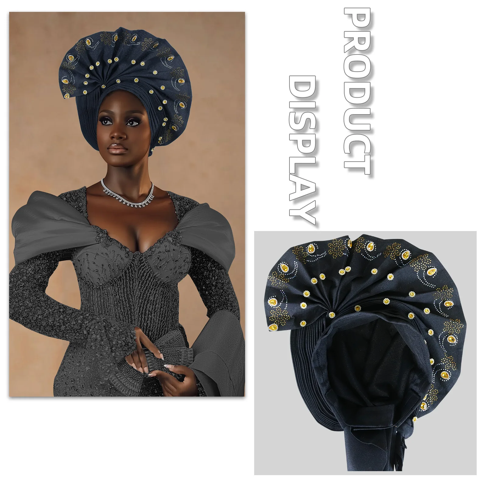 

Already Made Turban Cap for Women Diamond African Auto Gele Nigerian Wedding Headscarf Headties Head Wrap Party Bonnet Hijab Hat