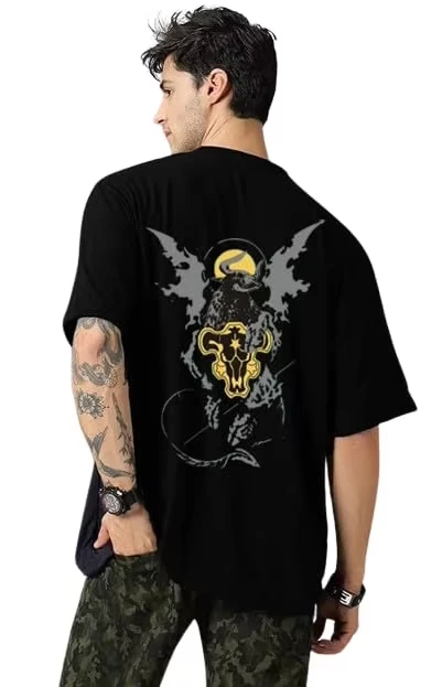 Camiseta SKADE con Estampado Floral, Oversize, de Algodón, Manga Corta, Estilo Urbano, Unisex, Cuello Redondo, Anime Black Clover Fly Bl
