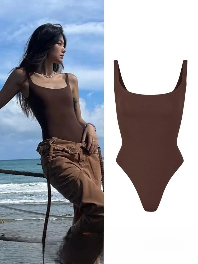 

Сексуальный цельный топ-боди для женщин, эластичный, с широкими бретелями, для ношения поверх одежды, топ-жилет, эластичный, облегающий...