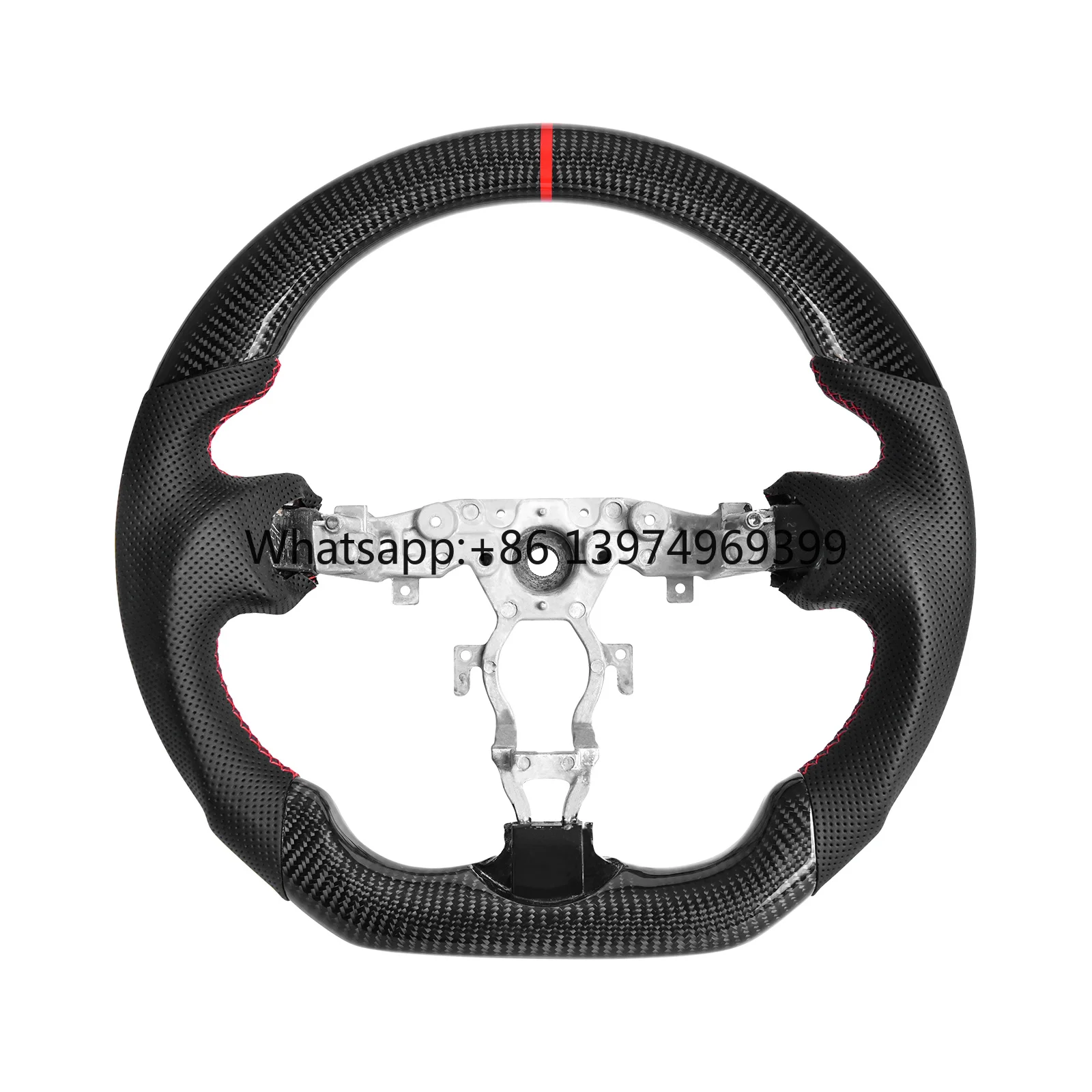 Carbon Fiber Steering Wheel D-shape Flat Bottom with Perforated Perforated Leather Grip for Nissan 370z 2008-2020