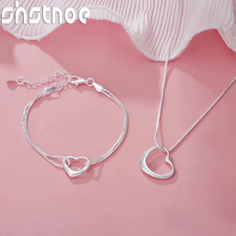 

Original 925 sterling silver Pretty heart bracelets necklaces for women fashion designer party wedding Jewelry sets holiday gift