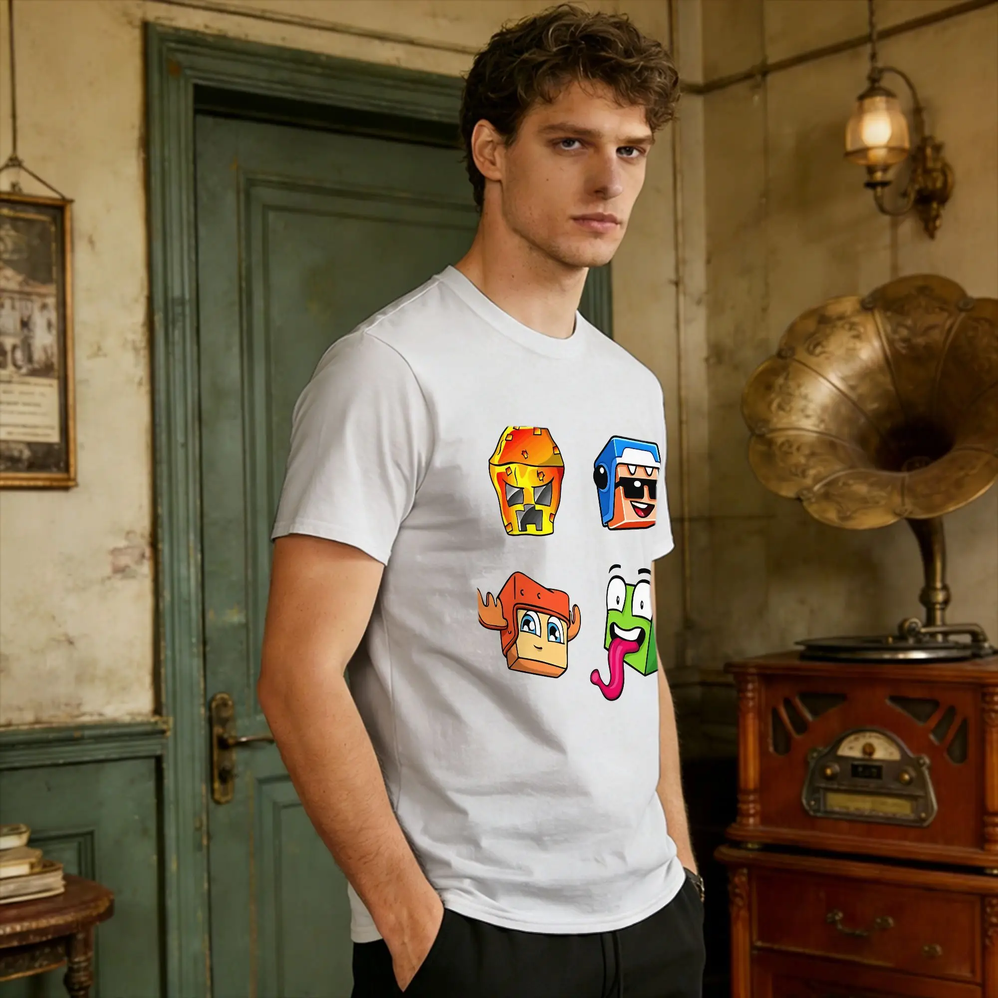 Four Friend Game Youtubers Pack Cashs And Nicos T-Shirt Summer  Harajuku T Shirts Pure Cotton O Neck Plus Size 5XL Clothing Tops