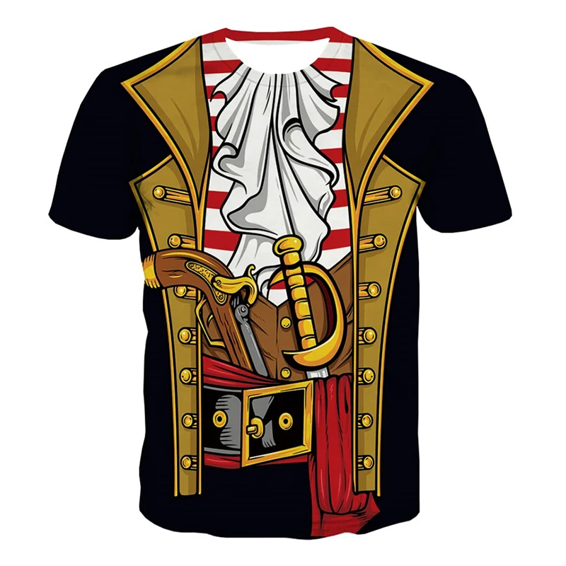 Funny Party Performance Pirate Cosplay T-shirt Unisex All Over Print Graphic Round Neck Loose T Shirts Summer Casual Tee Y2k