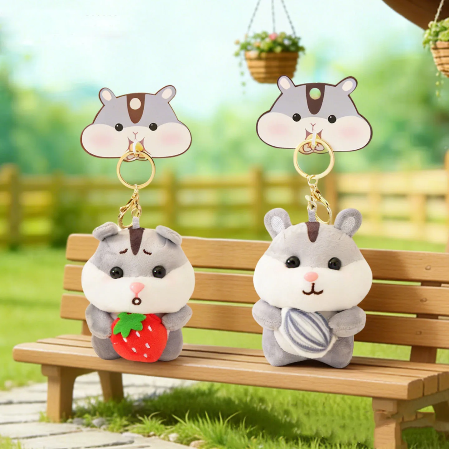 Cartoon Animal Pink Bow Hairpin Hug Red Heart Nut Hamster Keychain Cute Frowning Strawberry Drawing Board Hamster Doll Key Chain