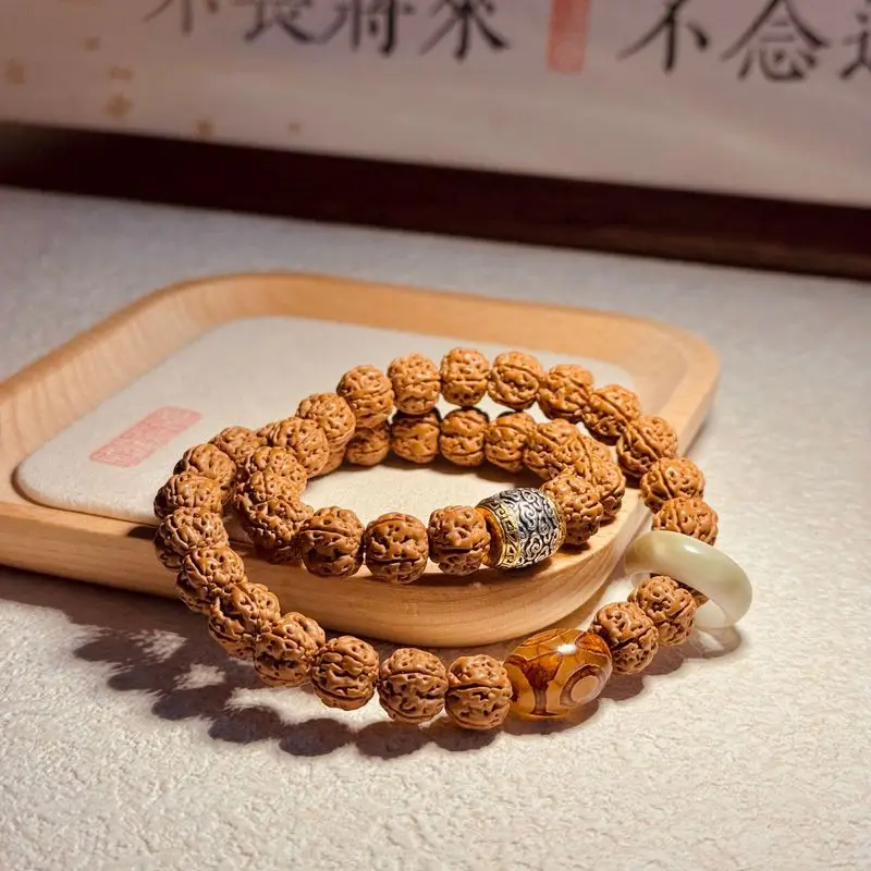 Small Diamond Men Walnut Original Seed Bodhi Beads Double-Strand Handheld Bracelet for Women