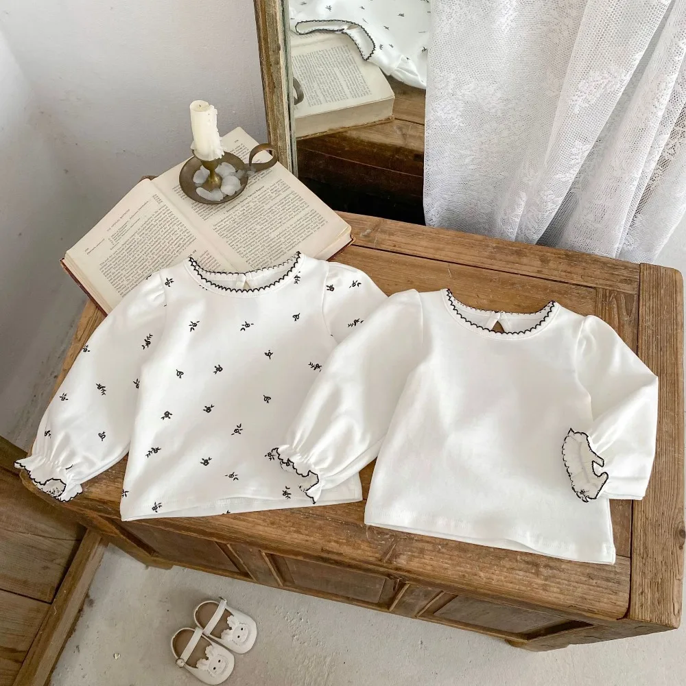 

0-4Years Kids Baby Girl T-shirt Casual Princess Puff Long Sleeve O-Neck Cotton Soft Tee Tops INS Spring Autumn Clothes