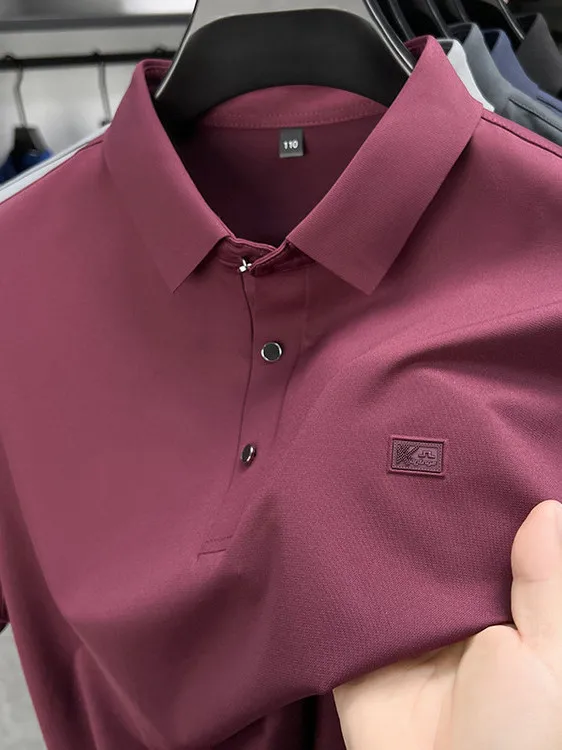 

Элитная летняя шелковая футболка с коротким рукавом, быстросохнущая, свободного кроя, с охлаждающим эффектом, для мужчин среднего возраста