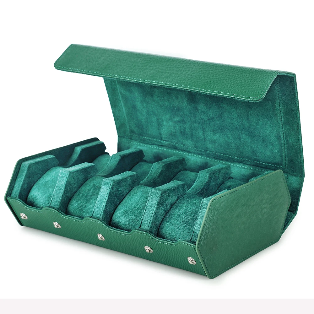 Prachtige Groene Lederen Hexagon Horloge Vitrine 2 / 3 / 4 / 6 / 8 Slots Horloges Roll Box Opbergorganizer Houder