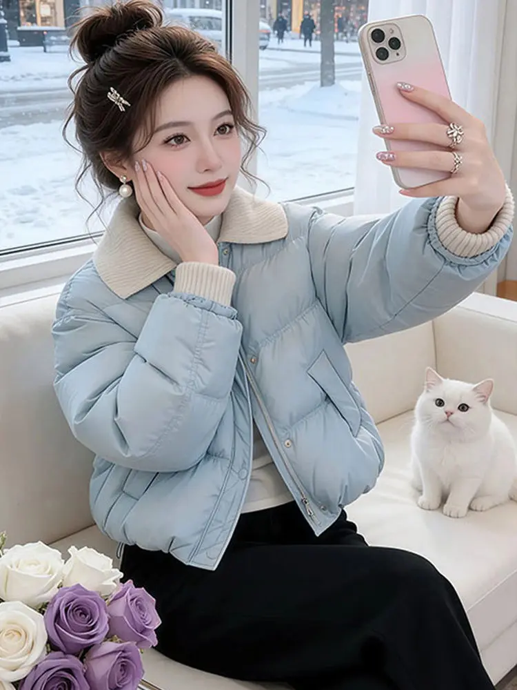 

Вязаный пэчворк-пуховик с воротником-стойкой, утепленный, женский, зимний, новый, модный, из прочного хлопка