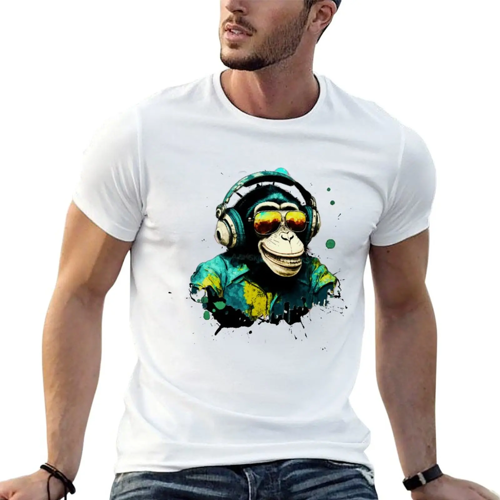 Graffiti Dj Monkey Business N.18 T-shirt korean fashion anime plain T-shirt men