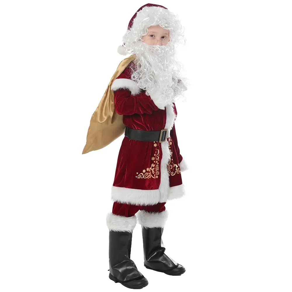 Christmas Cosplay Santa Claus Costume Christmas Costumes Red Deluxe Velvet Clothes Suits Adult Kids Role Play Props Family Party