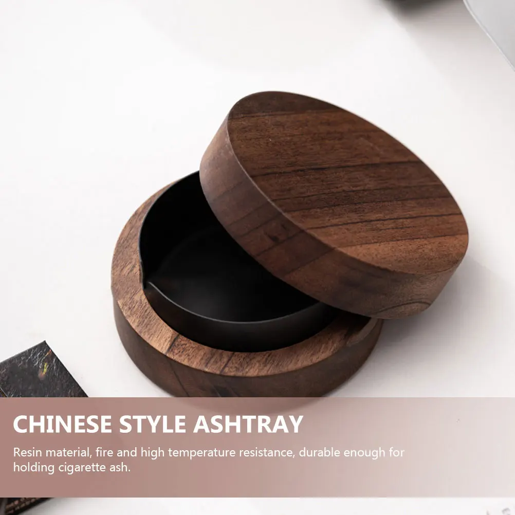 

Walnut Ashtray Cigarette Light Smoke Black Container Smoking Office