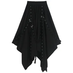 Gothic Women Irregular Cargo Skirts Punk Streetwear Loose Midi Skirt Y2K Summer Fashion Female Black Pleated Skirts