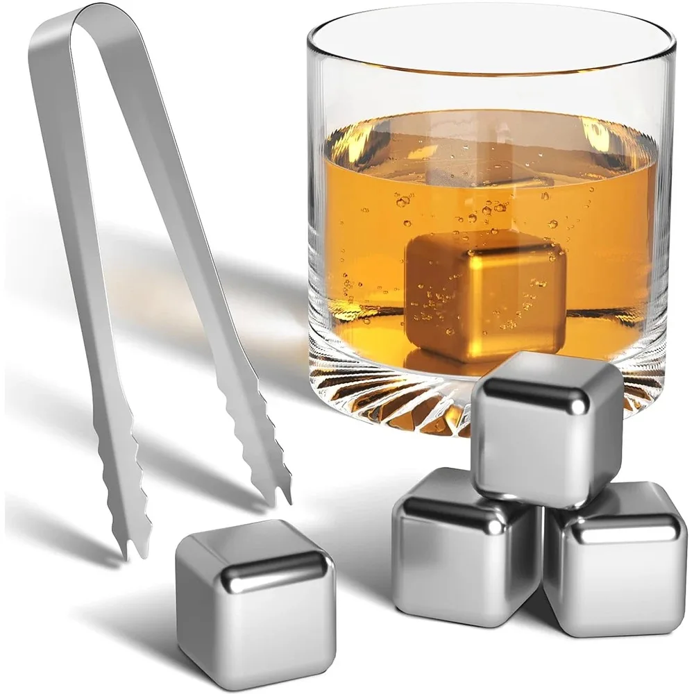 Reusable Ice Cubes Set Stainless Steel Chilling Stones for Whiskey Wine Wine Cooling Cube Rock Party Bar Tool 304 SGS With Clip