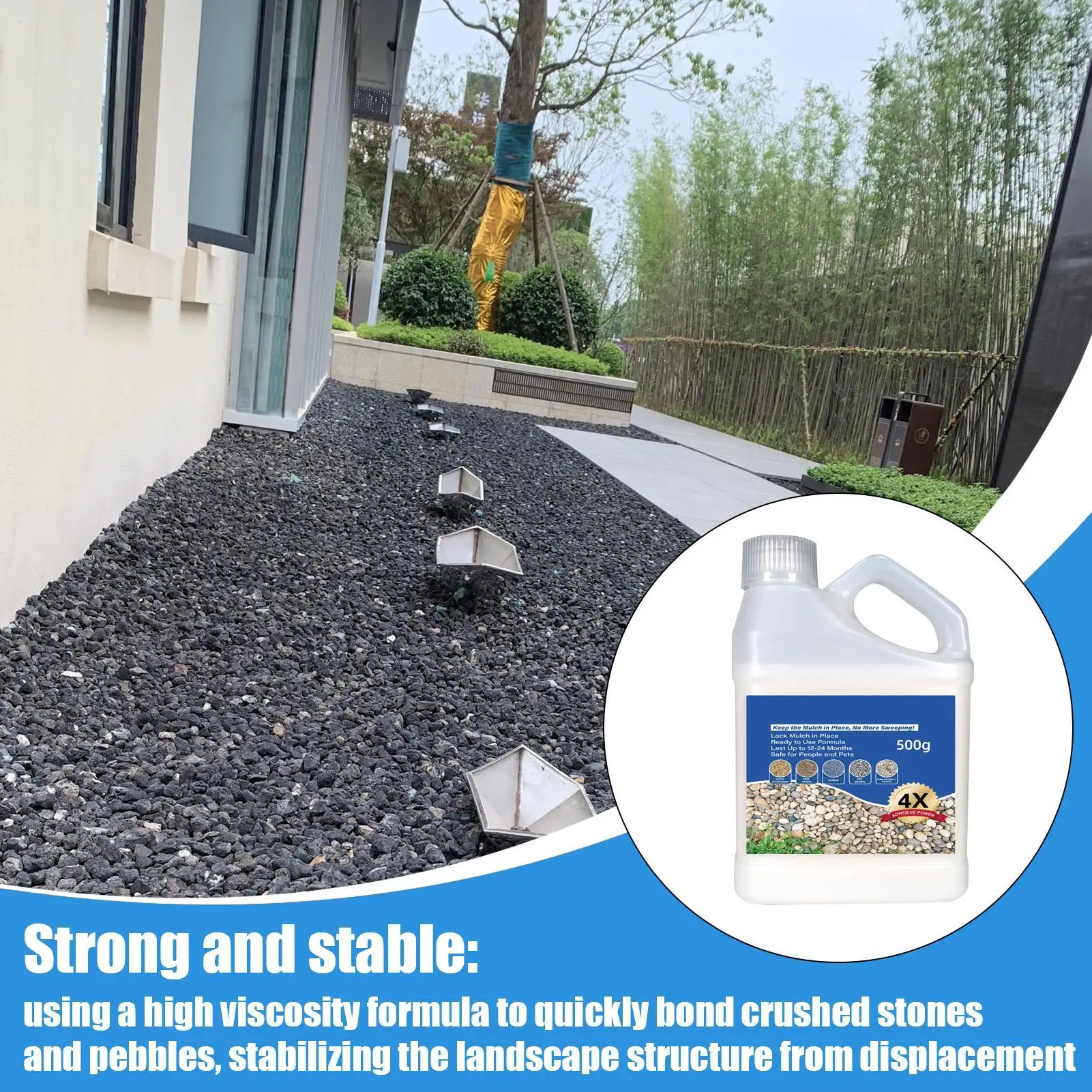 Rock Glue 500g Mulch Rock Adhesive Pea Gravel Sticky Rock Glue Fast Drying Glue Outdoor Yard Patio Stones Landscape Adhesive