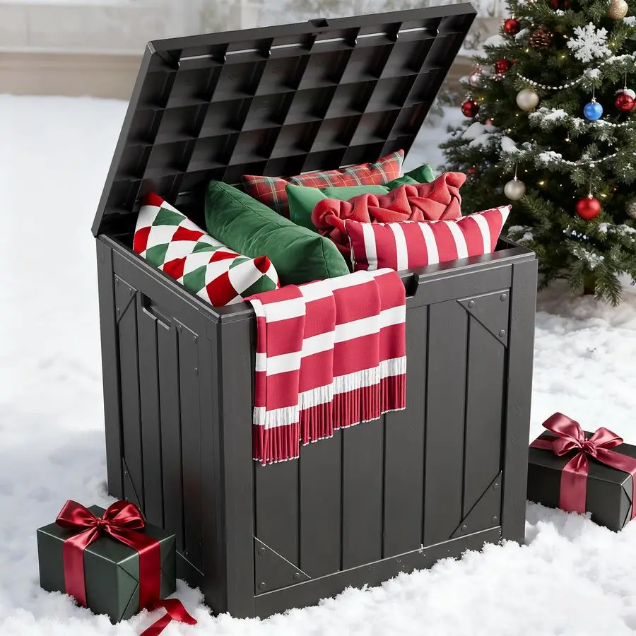 

Storage Box, 30 Gallon Deck Box Outdoor Storage Bench Outside Waterproof Resin Storage Bench, Lockable Patio Cushions, Garden To