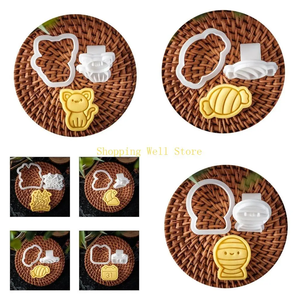 

Halloween Cookie Cutter Baking Molds Easy to Clean for Home Party Organizers Cartoon Spooky Haunted House Biscuit Molds