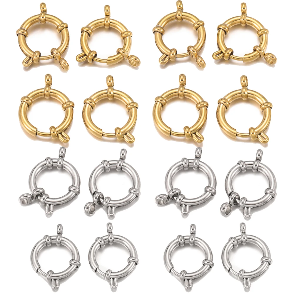 2pcs Stainless Steel Round Spring Clasps Hooks for Bracelet Clavicle Necklace Clasp Connectors DIY Jewelry Making Accessories