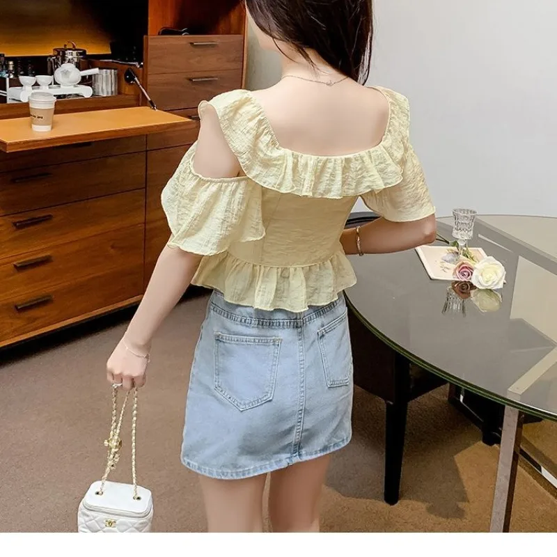 Women's 2024 Summer New V-Neck Spliced Button Fashion Solid Color Slim Minimalist Comfortable Casual Short Sleeve Blouses Shirts