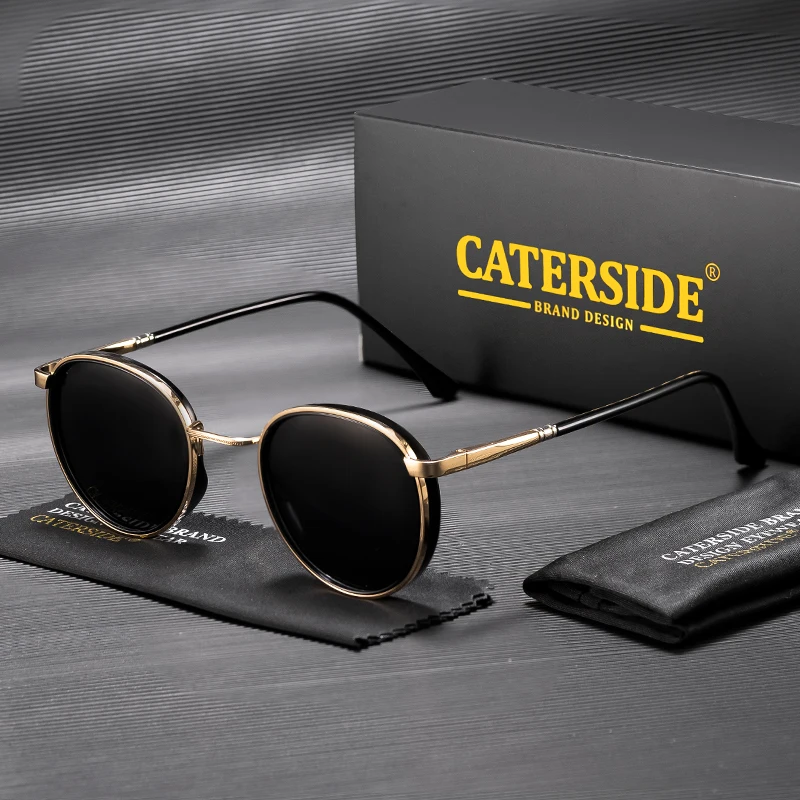 CATERSIDE Polarisierte runde Sonnenbrille für Herren, Hip-Hop-Stil, Metallrahmen, Federscharnier, Sonnenbrille für Damen, zum Fahren, Angeln, UV400 – Detail 2