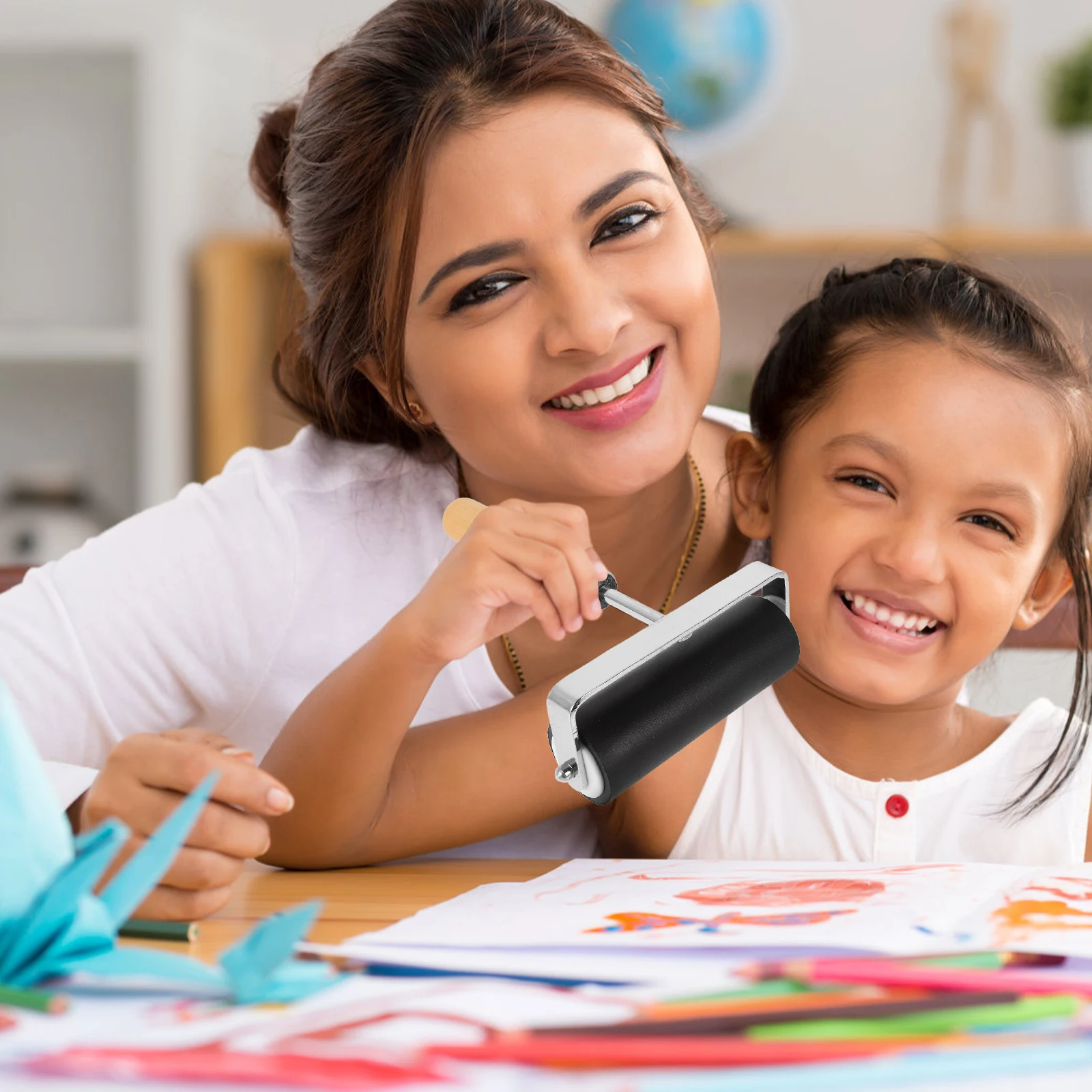 مقبض خشبي دوار لتطبيق الحبر الحرفي للطباعة، معدات توريد أدوات فنية للغراء بنفسك #4