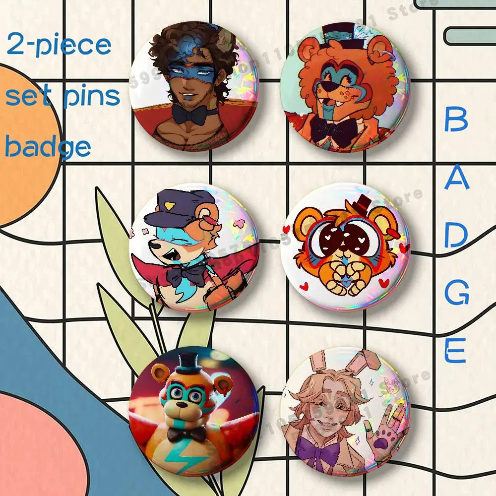 G-Glamrock Freddy FNAF Brooches for Backpack Accessories 25 32 44 58 75mm Round 2-piece set Free Mix