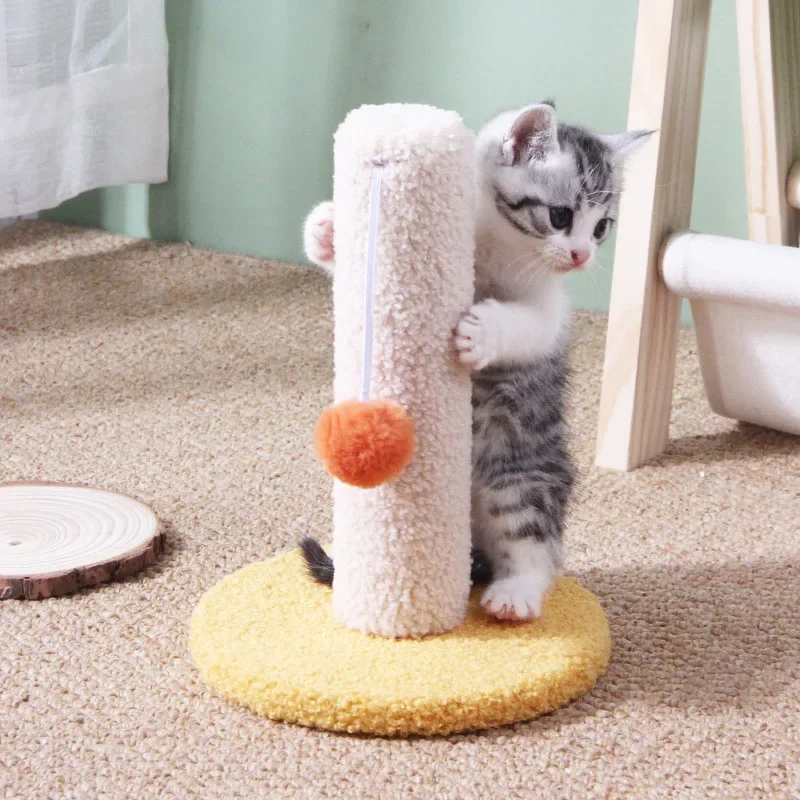 Teddy Velvet And Sisal Rope Cat Tree Scratching Post Kitten Pet Jumping Tower Toy With Ball Sofa Protector Climbing Small Column