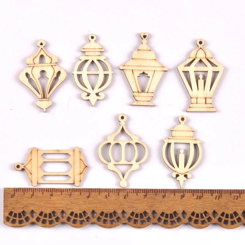 25pcs 2.5x4cm Wood Ramadan Decoration Eid Banner Mubarak Craft Lantern for Hanging Ornament Pendant Islam Muslim Party CP3420
