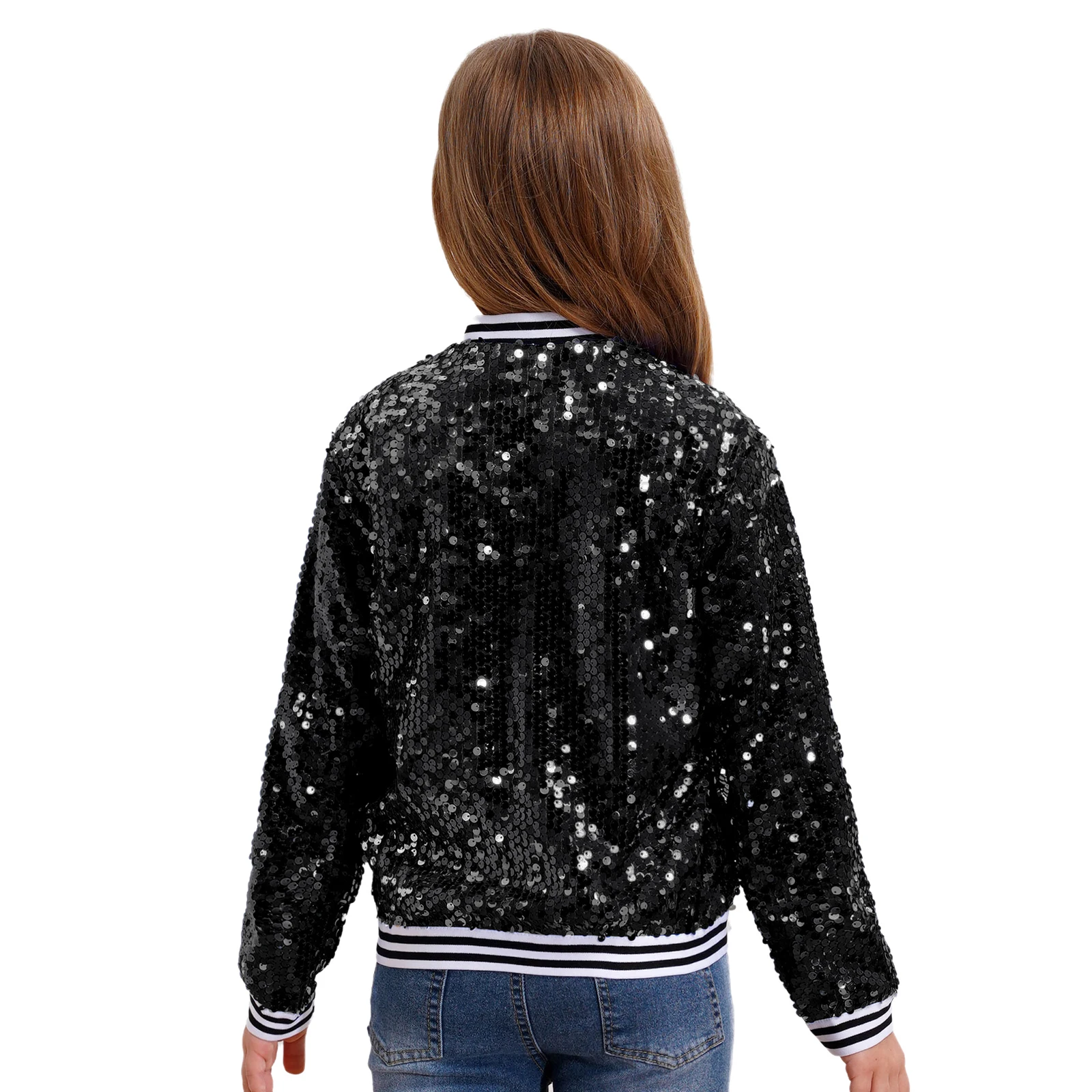 Ragazzi Ragazze Giacche da baseball Cappotto Primavera Autunno Moda Paillettes Manica lunga Cerniera Capispalla Street Dancing Party Bomber Jackets